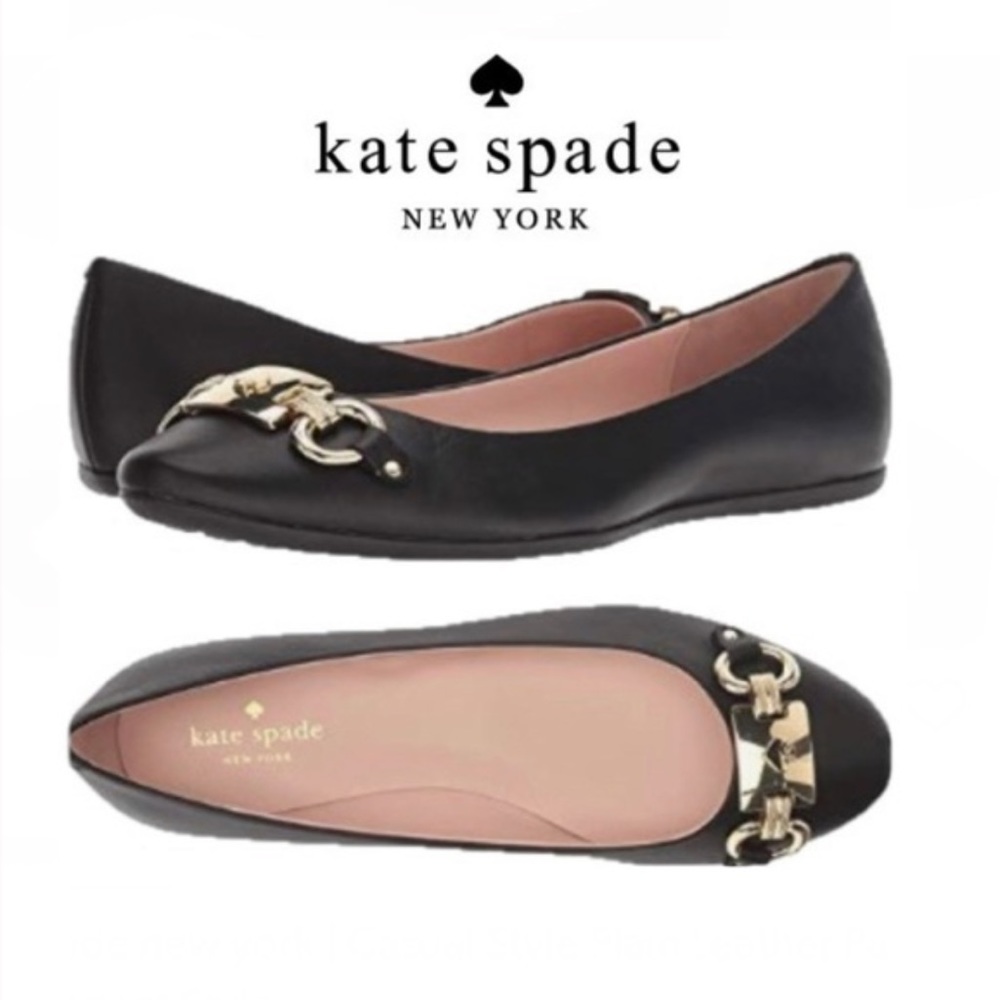 🆕 NWOT Kate Spade New York Phoebe Silver Metallic Buckle Leather Flats Shoes